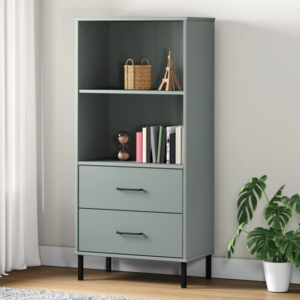 OSLO Solid Wood Bookcase with 2 Drawers - Grey 60x35x128.5 cm - Durable & Stylish Storage Solution - Premium  from Home Treasures - Just £148.99! Shop now at Home Treasures