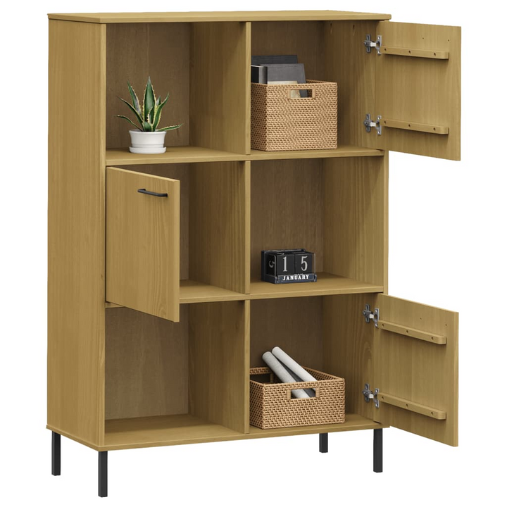 OSLO Solid Wood Bookcase with Metal Legs - Rustic Brown Finish, 90x35x128.5 cm - Premium  from Home Treasures - Just £133.99! Shop now at Home Treasures