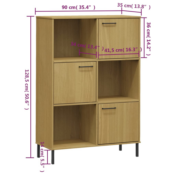 OSLO Solid Wood Bookcase with Metal Legs - Rustic Brown Finish, 90x35x128.5 cm - Premium  from Home Treasures - Just £133.99! Shop now at Home Treasures