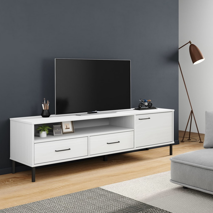 OSLO TV Cabinet with Metal Legs - Solid Pine Wood, White, Stylish & Durable Entertainment Center - Premium  from Home Treasures - Just £132.99! Shop now at Home Treasures