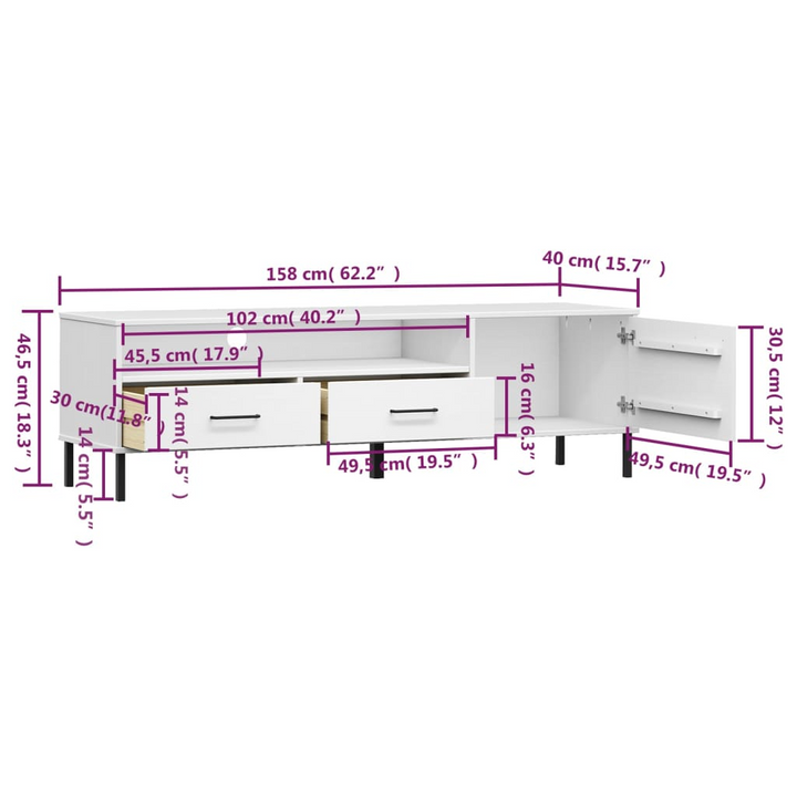 OSLO TV Cabinet with Metal Legs - Solid Pine Wood, White, Stylish & Durable Entertainment Center - Premium  from Home Treasures - Just £132.99! Shop now at Home Treasures