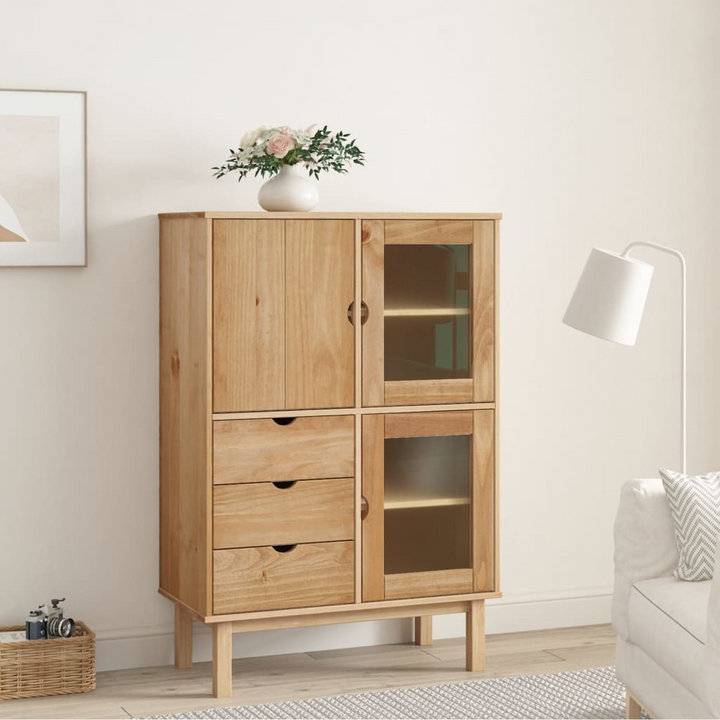 OTTA Highboard 85x43x125 cm - Solid Pine Wood Storage Cabinet with Drawers and Shelves | Rustic Charm, Durable and Versatile - Premium  from Home Treasures - Just £320.99! Shop now at Home Treasures