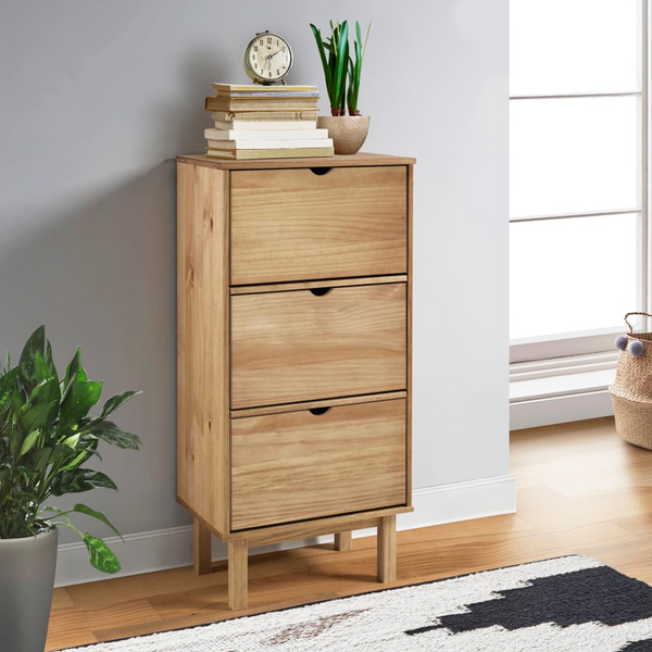 OTTA Shoe Cabinet with 3 Drawers - Brown Solid Pine Wood Shoe Storage Organizer - Premium  from Home Treasures - Just £171.99! Shop now at Home Treasures