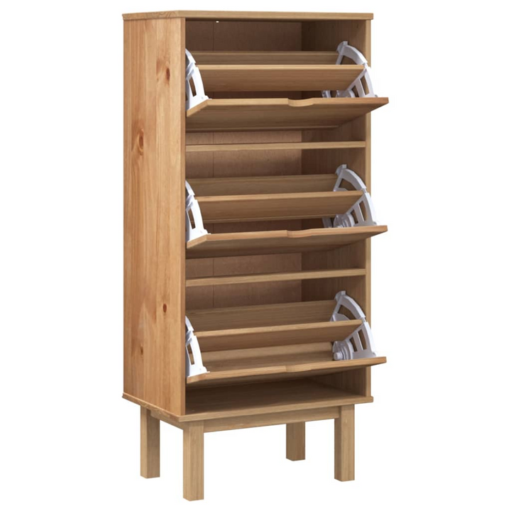 OTTA Shoe Cabinet with 3 Drawers - Brown Solid Pine Wood Shoe Storage Organizer - Premium  from Home Treasures - Just £171.99! Shop now at Home Treasures