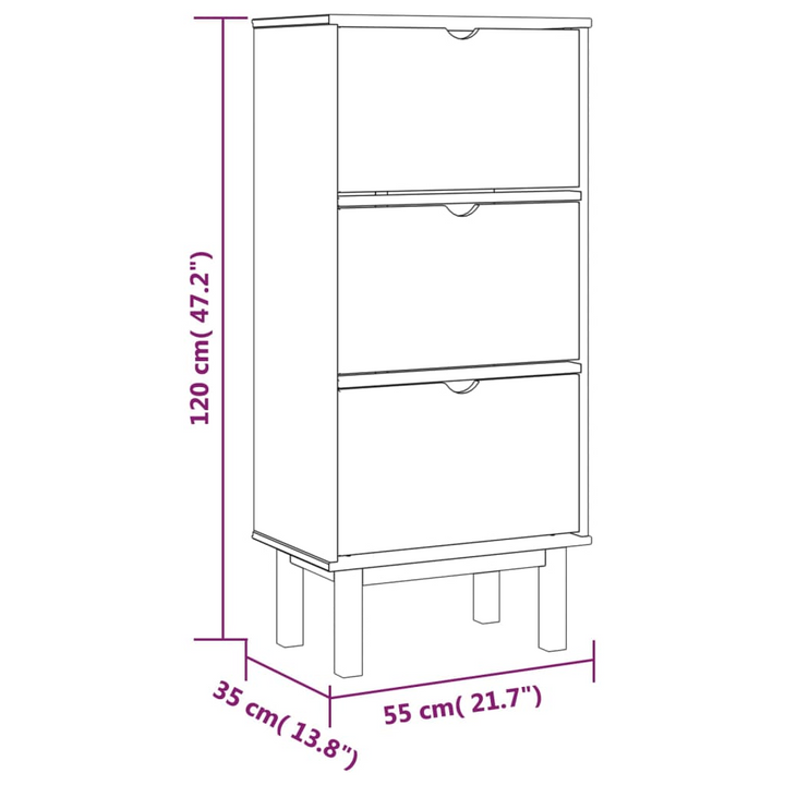 OTTA Shoe Cabinet with 3 Drawers - Brown Solid Pine Wood Shoe Storage Organizer - Premium  from Home Treasures - Just £171.99! Shop now at Home Treasures