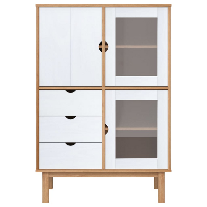 OTTA Highboard – Stylish Brown & White 85x43x125 cm Solid Pine Wood Cabinet with Ample Storage - Premium  from Home Treasures - Just £263.99! Shop now at Home Treasures