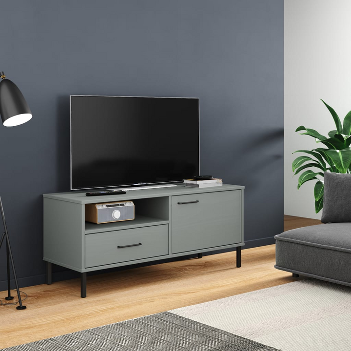 OSLO Grey Solid Pine Wood TV Cabinet with Metal Legs - Stylish & Sturdy Media Console for Modern Living Rooms - Premium  from Home Treasures - Just £66.99! Shop now at Home Treasures