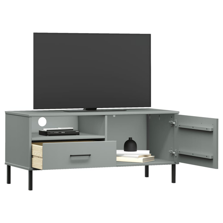 OSLO Grey Solid Pine Wood TV Cabinet with Metal Legs - Stylish & Sturdy Media Console for Modern Living Rooms - Premium  from Home Treasures - Just £66.99! Shop now at Home Treasures