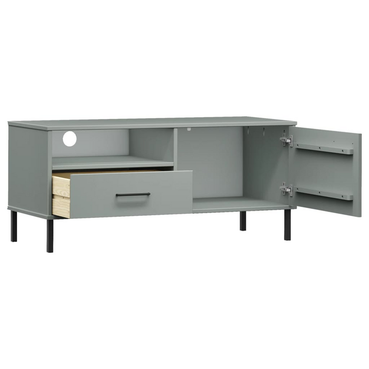 OSLO Grey Solid Pine Wood TV Cabinet with Metal Legs - Stylish & Sturdy Media Console for Modern Living Rooms - Premium  from Home Treasures - Just £66.99! Shop now at Home Treasures