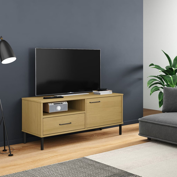 OSLO TV Cabinet with Metal Legs - Brown Solid Pine Wood, Stylish & Durable Media Console - Premium  from Home Treasures - Just £65.99! Shop now at Home Treasures