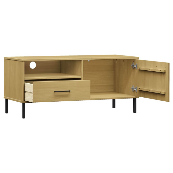 OSLO TV Cabinet with Metal Legs - Brown Solid Pine Wood, Stylish & Durable Media Console - Premium  from Home Treasures - Just £63.99! Shop now at Home Treasures