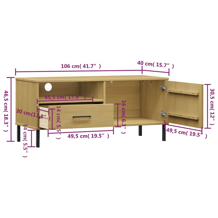 OSLO TV Cabinet with Metal Legs - Brown Solid Pine Wood, Stylish & Durable Media Console - Premium  from Home Treasures - Just £63.99! Shop now at Home Treasures