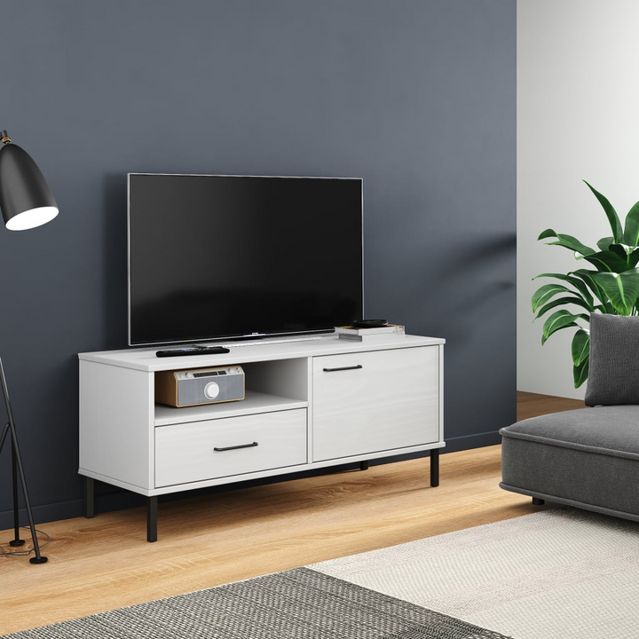 OSLO White TV Cabinet - Stylish & Durable Solid Pine Wood with Metal Legs, Modern & Spacious Storage Unit - Premium  from Home Treasures - Just £66.99! Shop now at Home Treasures