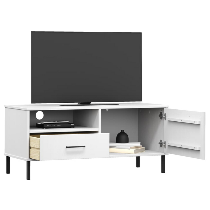 OSLO White TV Cabinet - Stylish & Durable Solid Pine Wood with Metal Legs, Modern & Spacious Storage Unit - Premium  from Home Treasures - Just £66.99! Shop now at Home Treasures