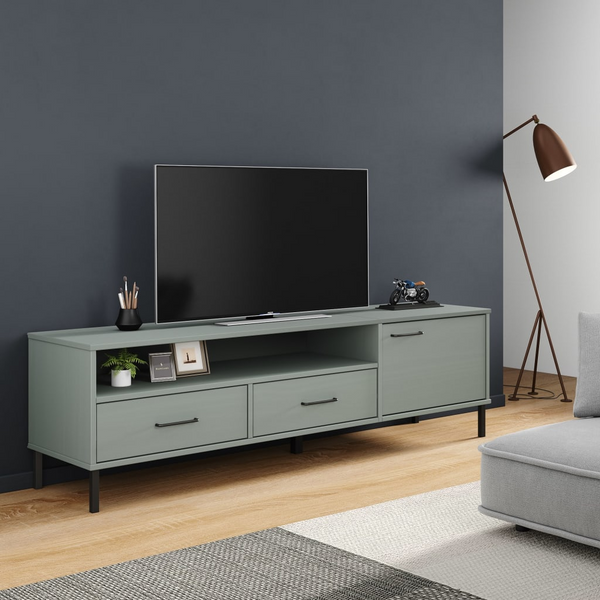 OSLO Grey Solid Wood Pine TV Cabinet with Metal Legs - Trendy & Practical Media Unit - Premium  from Home Treasures - Just £158.99! Shop now at Home Treasures