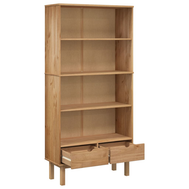 OTTA Bookcase with 2 Drawers in Brown Solid Pine Wood - Scandi Design & Ample Storage - Premium  from Home Treasures - Just £250.99! Shop now at Home Treasures