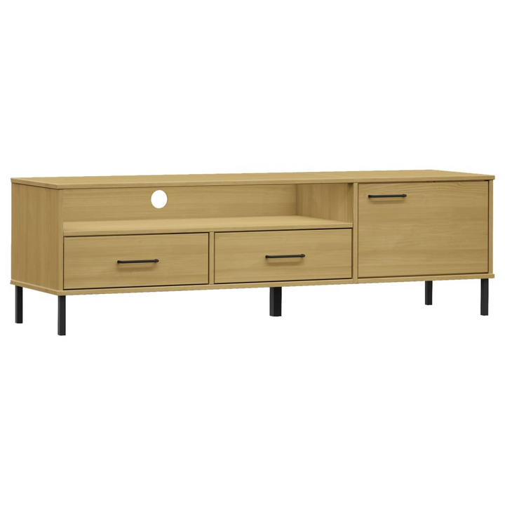 OSLO TV Cabinet with Metal Legs - Stylish Brown Solid Pine Wood Media Unit with Spacious Storage - Premium  from Home Treasures - Just £88.99! Shop now at Home Treasures