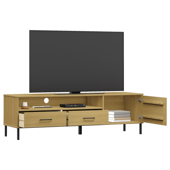 OSLO TV Cabinet with Metal Legs - Stylish Brown Solid Pine Wood Media Unit with Spacious Storage - Premium  from Home Treasures - Just £88.99! Shop now at Home Treasures