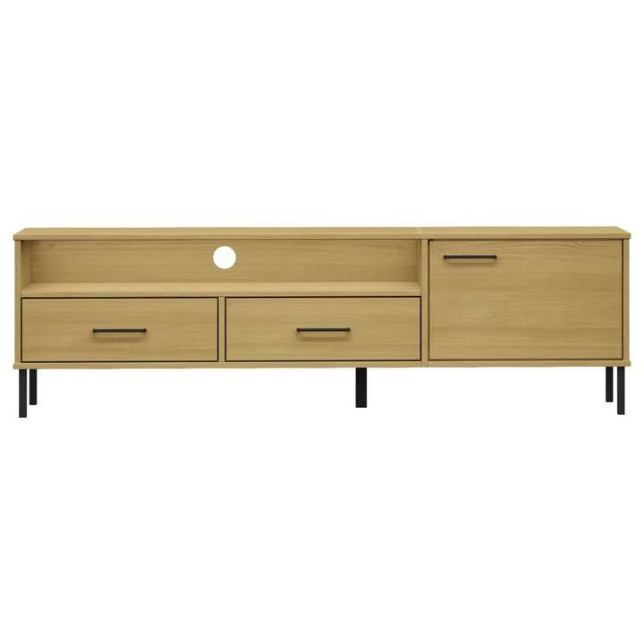 OSLO TV Cabinet with Metal Legs - Stylish Brown Solid Pine Wood Media Unit with Spacious Storage - Premium  from Home Treasures - Just £88.99! Shop now at Home Treasures