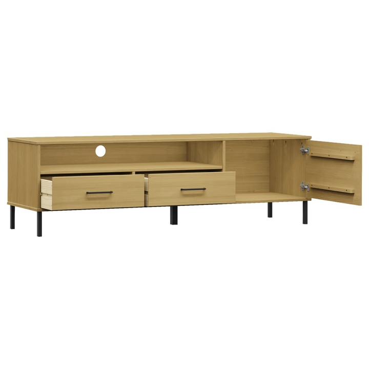 OSLO TV Cabinet with Metal Legs - Stylish Brown Solid Pine Wood Media Unit with Spacious Storage - Premium  from Home Treasures - Just £88.99! Shop now at Home Treasures