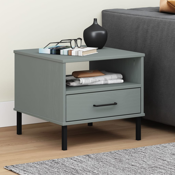 OSLO Bedside Table with Metal Legs & Solid Pine Wood in Grey - Industrial Charm & Rustic Beauty - Premium  from Home Treasures - Just £45.99! Shop now at Home Treasures