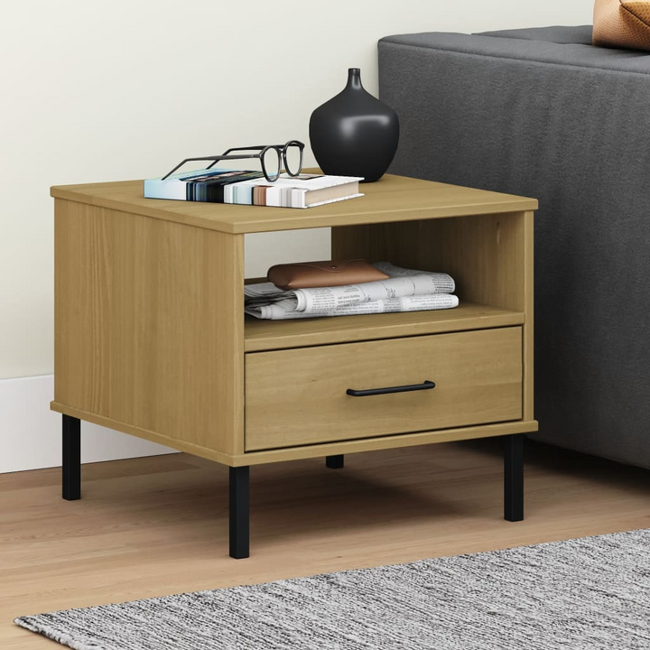 OSLO Solid Wood Pine Bedside Table with Metal Legs - Industrial Design, Brown, Ample Storage - Premium  from Home Treasures - Just £42.99! Shop now at Home Treasures