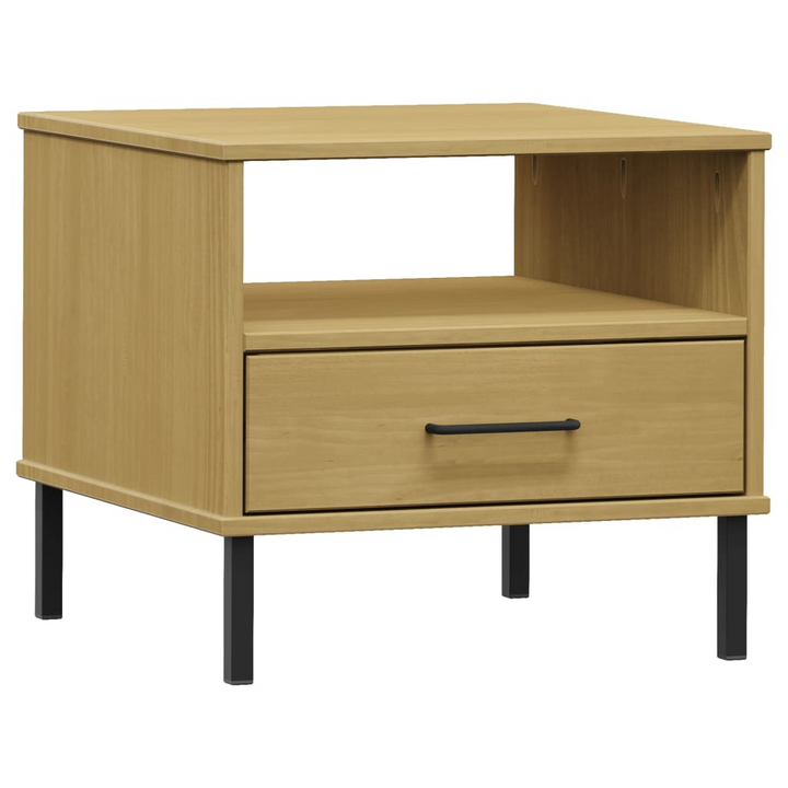 OSLO Solid Wood Pine Bedside Table with Metal Legs - Industrial Design, Brown, Ample Storage - Premium  from Home Treasures - Just £42.99! Shop now at Home Treasures