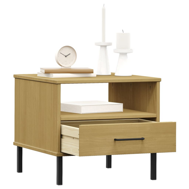 OSLO Solid Wood Pine Bedside Table with Metal Legs - Industrial Design, Brown, Ample Storage - Premium  from Home Treasures - Just £42.99! Shop now at Home Treasures