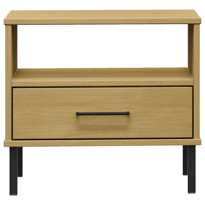 OSLO Solid Wood Pine Bedside Table with Metal Legs - Industrial Design, Brown, Ample Storage - Premium  from Home Treasures - Just £42.99! Shop now at Home Treasures