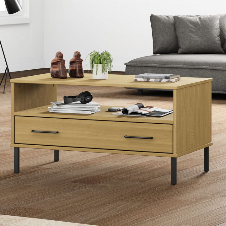 OSLO Brown Solid Wood Coffee Table with Metal Legs - 85x50x45cm | Modern & Rustic Living Room Centerpiece - Premium  from Home Treasures - Just £61.99! Shop now at Home Treasures