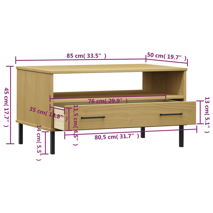 OSLO Brown Solid Wood Coffee Table with Metal Legs - 85x50x45cm | Modern & Rustic Living Room Centerpiece - Premium  from Home Treasures - Just £61.99! Shop now at Home Treasures