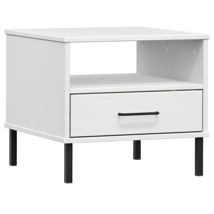 OSLO Solid Pine Wood Bedside Table with Metal Legs - White, 1 Drawer & 1 Compartment Nightstand - Premium  from Home Treasures - Just £45.99! Shop now at Home Treasures