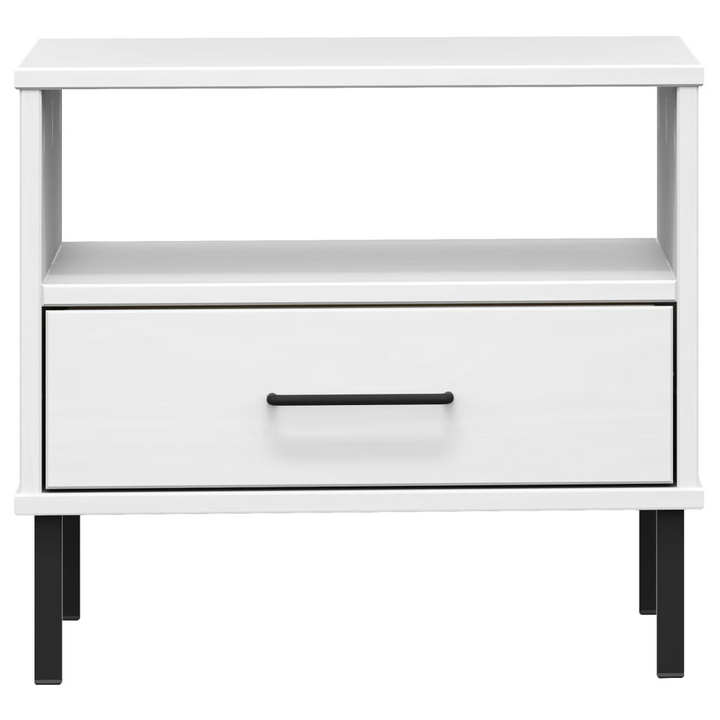 OSLO Solid Pine Wood Bedside Table with Metal Legs - White, 1 Drawer & 1 Compartment Nightstand - Premium  from Home Treasures - Just £45.99! Shop now at Home Treasures