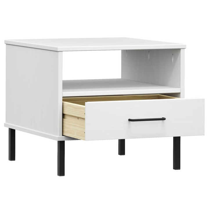 OSLO Solid Pine Wood Bedside Table with Metal Legs - White, 1 Drawer & 1 Compartment Nightstand - Premium  from Home Treasures - Just £45.99! Shop now at Home Treasures