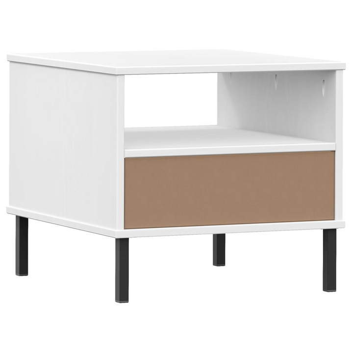 OSLO Solid Pine Wood Bedside Table with Metal Legs - White, 1 Drawer & 1 Compartment Nightstand - Premium  from Home Treasures - Just £45.99! Shop now at Home Treasures