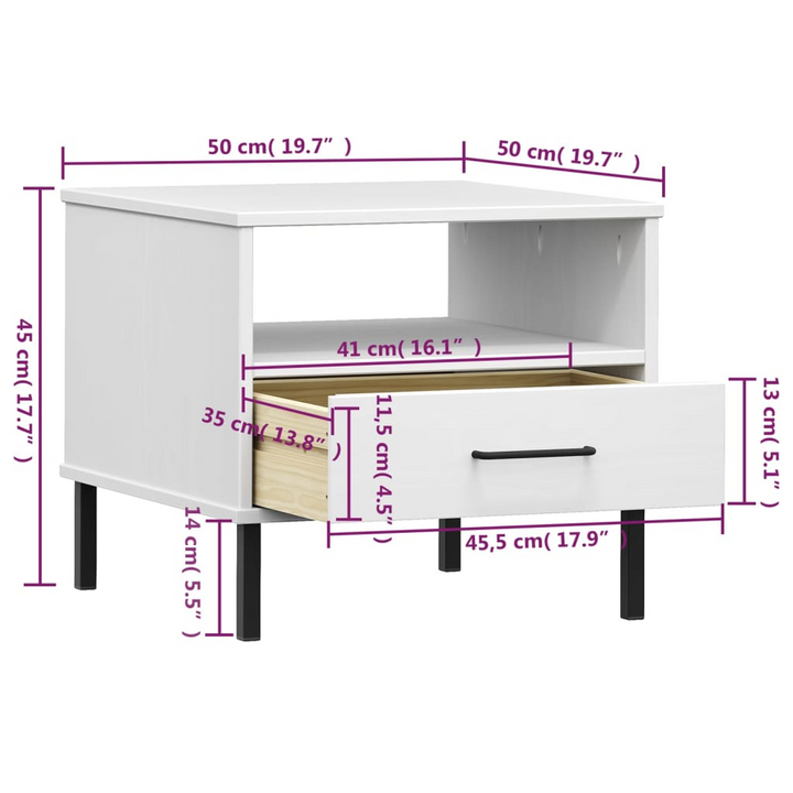 OSLO Solid Pine Wood Bedside Table with Metal Legs - White, 1 Drawer & 1 Compartment Nightstand - Premium  from Home Treasures - Just £45.99! Shop now at Home Treasures