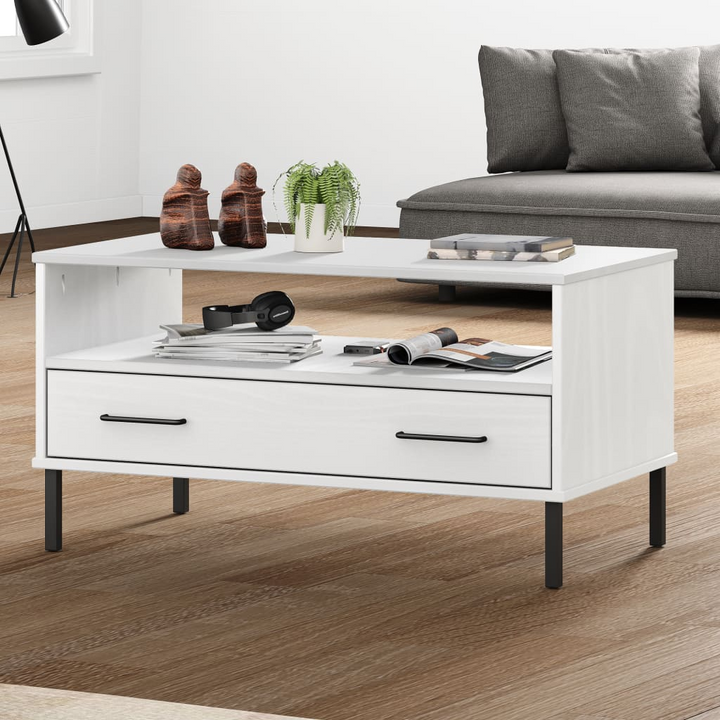 OSLO White Coffee Table with Metal Legs - 85x50x45cm Solid Pine Wood - Premium  from Home Treasures - Just £64.99! Shop now at Home Treasures