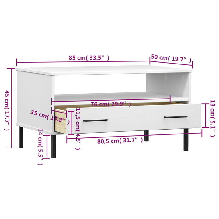 OSLO White Coffee Table with Metal Legs - 85x50x45cm Solid Pine Wood - Premium  from Home Treasures - Just £64.99! Shop now at Home Treasures