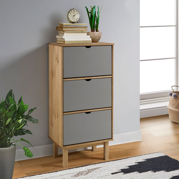 OTTA Solid Pine Wood Shoe Cabinet - 3 Drawers, Stylish Brown & Grey Finish - Perfect Shoe Storage Solution - Premium  from Home Treasures - Just £122.99! Shop now at Home Treasures