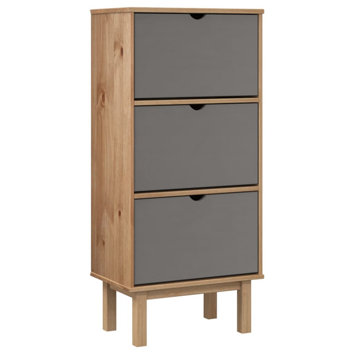 OTTA Solid Pine Wood Shoe Cabinet - 3 Drawers, Stylish Brown & Grey Finish - Perfect Shoe Storage Solution - Premium  from Home Treasures - Just £139.99! Shop now at Home Treasures