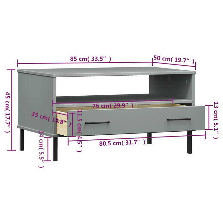 OSLO Coffee Table with Metal Legs Grey - Solid Wood | Modern & Stylish - Premium  from Home Treasures - Just £64.99! Shop now at Home Treasures