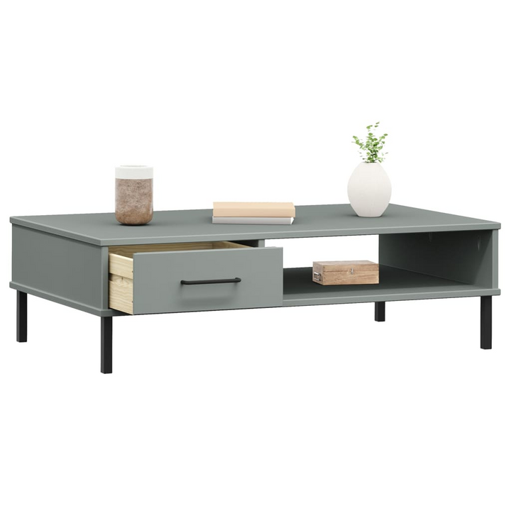 OSLO Grey Solid Wood Pine Coffee Table with Metal Legs - Stylish & Durable for Modern Living Rooms - Premium  from Home Treasures - Just £55.99! Shop now at Home Treasures