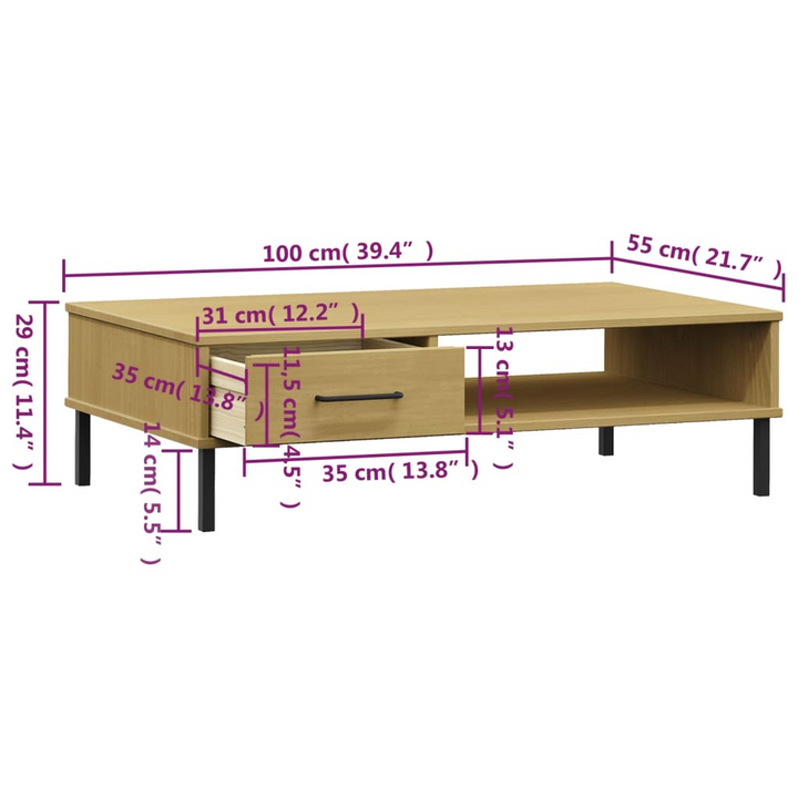 OSLO Solid Pine Wood Coffee Table with Metal Legs | Rustic & Durable Living Room Furniture - Premium  from Home Treasures - Just £53.99! Shop now at Home Treasures