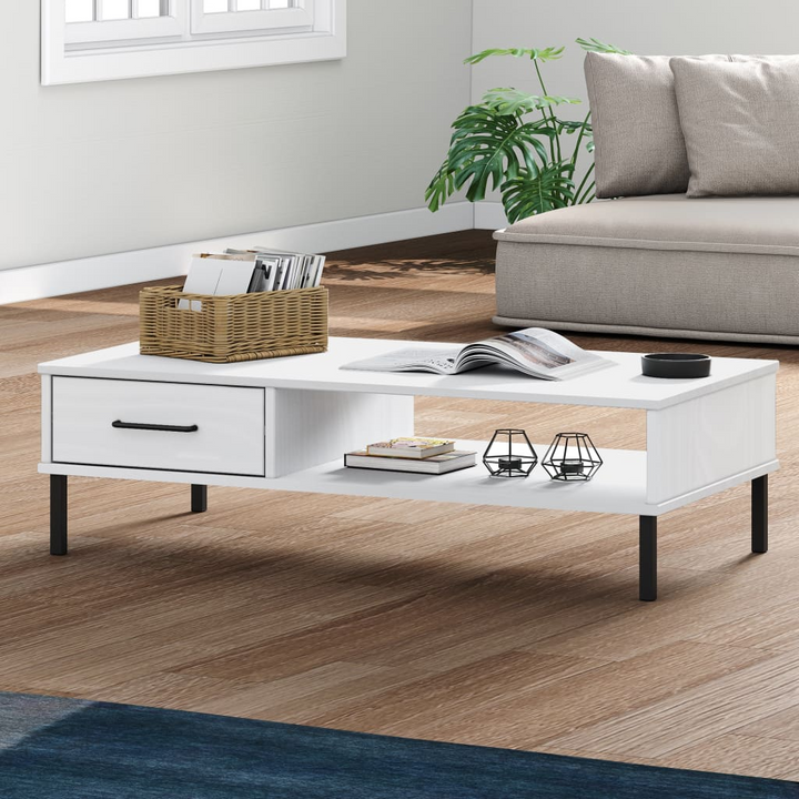 OSLO White Solid Pine Wood Coffee Table with Metal Legs - Stylish & Durable Living Room Accent Piece - Premium  from Home Treasures - Just £56.99! Shop now at Home Treasures