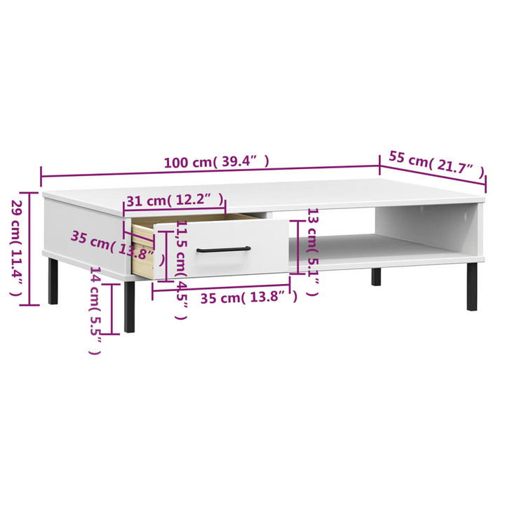 OSLO White Solid Pine Wood Coffee Table with Metal Legs - Stylish & Durable Living Room Accent Piece - Premium  from Home Treasures - Just £56.99! Shop now at Home Treasures