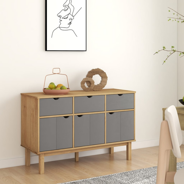 OTTA Sideboard in Brown and Grey - Solid Pine Wood with Ample Storage 114x43x73.5 cm - Stylish and Functional Furniture - Premium  from Home Treasures - Just £227.99! Shop now at Home Treasures