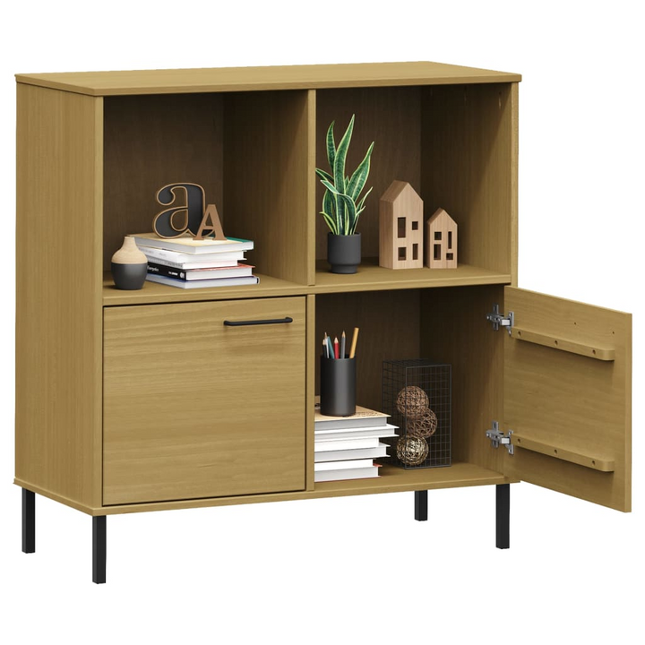 OSLO Solid Wood Bookcase with Metal Legs - 90x35x90.5 cm, Rustic Brown Finish - Stylish Storage Solution - Premium  from Home Treasures - Just £96.99! Shop now at Home Treasures