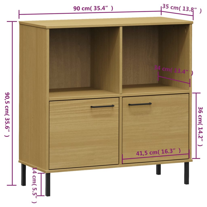 OSLO Solid Wood Bookcase with Metal Legs - 90x35x90.5 cm, Rustic Brown Finish - Stylish Storage Solution - Premium  from Home Treasures - Just £96.99! Shop now at Home Treasures