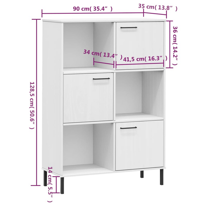 OSLO Bookcase with Metal Legs - Solid Wood, White, 90x35x128.5 cm - Premium  from Home Treasures - Just £139.99! Shop now at Home Treasures