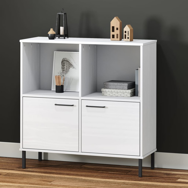 OSLO Rustic White Bookcase with Metal Legs - Solid Pine Wood, 4 Compartments | 90x35x90.5 cm - Premium  from Home Treasures - Just £104.99! Shop now at Home Treasures